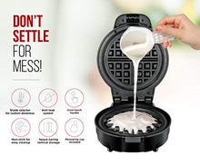 Load image into Gallery viewer, Chefman Anti-Overflow Belgian Waffle Maker w/ Shade Selector, Temperature Control, Mess Free Moat, Round Iron w/ Nonstick Plates &amp; Cool Touch Handle, Measuring Cup Included, Black
