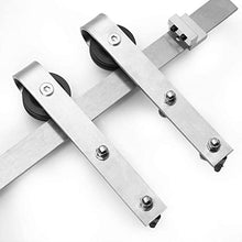 Load image into Gallery viewer, Sliding Barn Door 36 x 84 with Stainless Steel 6.6ft Hardware | Quadro 4088 White Silk with Frosted Opaque Glass | Top Mount Rail Hangers Sturdy Silver Set | Lite Wooden Solid Panel Interior Doors
