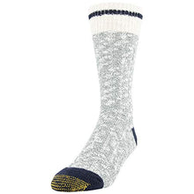 Load image into Gallery viewer, Gold Toe Men's Lodge Sustainable Crew Socks, 2 Pairs, Marble Green, Navy Marl, Shoe Size: 6-12.5
