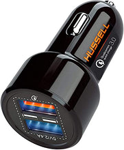 Load image into Gallery viewer, Hussell Car Charger Adapter - 3.0 Portable USB w/Fast Charge Technology &amp; Dual Ports - Compatible w/Apple iPhone, Android, Tablet or Other USB Device
