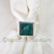 Load image into Gallery viewer, Green Emerald Silver Ring, 925K Sterling Silver, Faceted Rectangle, Natural Emerald Corundum, Handmade, High Polished Jewelry, Men's Emerald Ring, Unique Gift For Him, Birthday Gift, Anniversary Ring
