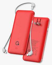 Load image into Gallery viewer, 10000mAh Portable Charger, Ultra Slim Power Bank,4 Output and Dual Input External Battery Pack with Built-in AC Wall Plug Micro USB Type C Three Cables with USB Output Compatible with All mobilephone
