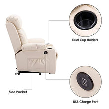 Load image into Gallery viewer, Mcombo Large Electric Power Lift Recliner Chair Sofa for Elderly Big and Tall People, 3 Positions, 2 Side Pockets and Cup Holders, USB Ports, Faux Leather 7406 (Cream White)
