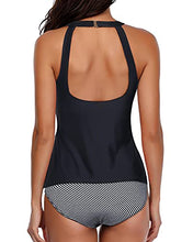 Load image into Gallery viewer, Holipick Women Black Tankini Swimsuits High Neck Swim Tank Tops Tummy Control Two Piece Bathing Suits Halter Swimwear S
