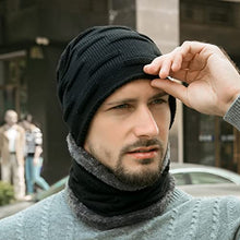 Load image into Gallery viewer, BCDlily Fleece Lined Beanie Hats with Scarf Set for Men Women Winter Warm Thick Knitted Hats Skull Cap Neck Warmer (Black)
