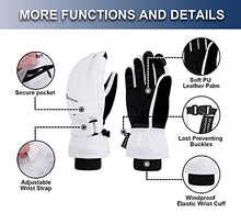 Load image into Gallery viewer, Andorra Snow Gloves Women Touchscreen Zipper Pocket Ski Gloves Waterproof Gloves Women, White, S
