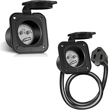 Load image into Gallery viewer, Bundle |WELLUCK 15 Amp 125V AC Power Inlet Port Plug with Integrated 18" Extension Cord, NEMA 5-15 RV Flanged Inlet with Waterproof &amp; Back Cover, 2 Pole 3-Wire Shore Power Plug for Boat
