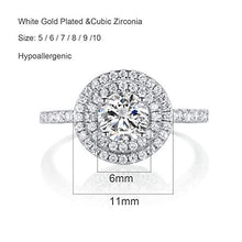 Load image into Gallery viewer, White Gold Plated Halo Cubic Zirconia Engagement Ring for Women Girls (6)
