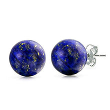 Load image into Gallery viewer, Luna Azure Natural Lapis Lazuli and 925 sterling silver handmade unique round Spherical Ball Stud Earrings push back women girls mothers present jewelry
