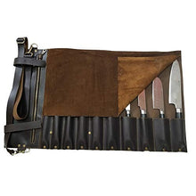 Load image into Gallery viewer, chef knife bag |Travel-Friendly Chef Knife Wrap Bag | Genuine Leather Knife Roll | Storage Bag Handles Carry Case Kitchen | travel bag knives holder | for professional Chefs | KB002 (DARK BROWN)
