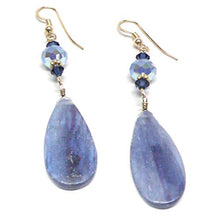 Load image into Gallery viewer, Ice Blue Kyanite Flat Teardrop Earrings Sterling Silver or Gold-Filled

