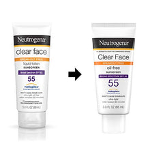 Load image into Gallery viewer, Neutrogena Clear Face Liquid Lotion Sunscreen for Acne-Prone Skin, Broad Spectrum SPF 55 with Helioplex Technology, Oil-Free, Fragrance-Free &amp; Non-Comedogenic, 3 fl. oz

