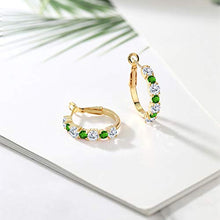 Load image into Gallery viewer, Gem Stone King 3.00 Ct G/H Lab Grown Diamond Green Simulated Tsavorite 18K Yellow Gold Plated Silver Earrings
