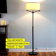Load image into Gallery viewer, Brightech Elijah Modern Floor Lamp for Bedrooms – Mid Century Free Standing Light for Living Room or Office Bright Lighting — Tall Reading Indoor Pole Lamp with Drum Shade - With LED Bulb - Black

