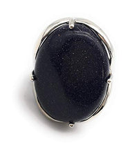 Load image into Gallery viewer, Natural Stone Rose Quartz Agate Amethyst Turquoise Adjustable Finger Rings Semi Precious Oval Shaped Gemstone Anniversary (Blue Sandstone)
