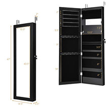 Load image into Gallery viewer, Giantex 15 LEDs Jewelry Cabinet Wall Mounted, Lockable Jewelry Armoire with Full Length Mirror, Cosmetics Tray, Lipstick Brush Holders, Build-in Makeup Mirror, Jewelry Cabinet for Women Girls (Black)
