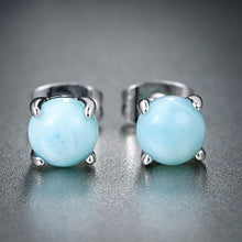 Load image into Gallery viewer, GEMSME 925 Sterling Silver Round Larimar Stud Earrings Hypoallergenic Jewelry for Women (larimar)
