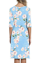 Load image into Gallery viewer, CATHY Women's 3/4 Sleeve 2022 Casual High Waist Round Neck Midi Dress with Pockets, XL, Fl Light Blue

