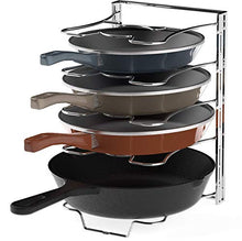 Load image into Gallery viewer, SimpleHouseware Over the Cabinet Door Organizer Holder + 5 Adjustable Compartments Pan and Pot Lid Organizer
