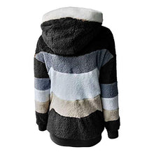 Load image into Gallery viewer, OutTop Sherpa Jacket Women Fall Winter Plush Warm Hooded Stripe Color Block Thicken Warm Fleece Coats Parka Outwear (Black, M)
