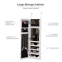 Load image into Gallery viewer, Giantex Jewelry Cabinet Armoire Door Wall Mounted, with Full Length Mirror and 5 Storage Shelves for Display Bracelets Rings Cosmetics Hanging Organizer, Mirrored Storage Jewelry Cabinets (White)

