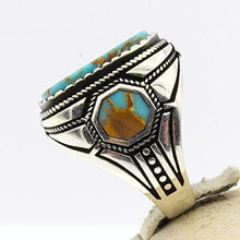 Load image into Gallery viewer, Solid 925 Sterling Silver Rings for Men Turkish Handmade Simulated Turquoise Premium Quality (11.75)

