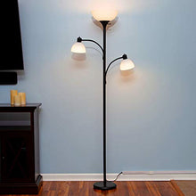 Load image into Gallery viewer, Brightech Sky Dome Double – High Brightness Torchiere Floor Lamp with 2 Reading Lights for Living Rooms, Bedrooms – Replace Halogen Standing Lamps with Efficient LED Office Lighting - Tall Black Pole
