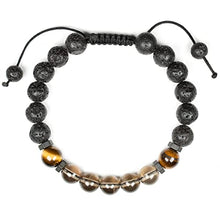 Load image into Gallery viewer, Natural Smoky quartz bracelet with Tiger eye and Lava, Essential Oil diffuser Bracelet, for Men &amp; Women, stress and negative emotions relief, Natural Quartz Crystal, Protection Bracelet
