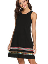 Load image into Gallery viewer, Romwe Women's Summer Boho Sleeveless Embroidered Hem Loose Casual Tank Dress Black M
