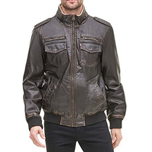 Load image into Gallery viewer, Levi's Men's Faux Leather Sherpa Aviator Bomber Jacket, Dark Brown, Large

