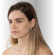 Load image into Gallery viewer, 14K Gold Turquoise Teardrop Earrings - 14K Solid Yellow Gold Pear Shape Dangle Drop Earrings, 7x10mm Turquoise Gemstone, December Birthstone, Dainty Handmade Gift for Classy Women
