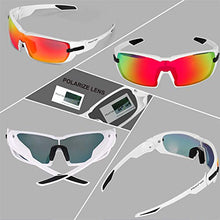 Load image into Gallery viewer, Moofee Polarized Sports Sunglasses with Rotatable Legs and 3 interchangeable Lenses Outdoor Glasses for Men Women TR90 Unbreakable UV Protection Running Driving Fishing Cycling Glasses (White-Red)
