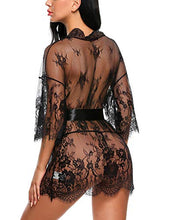 Load image into Gallery viewer, Avidlove lace Robe Women's Lace Kimono Robe Babydoll Lingerie Mesh Nightgown Black L
