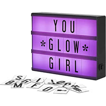 Load image into Gallery viewer, My Cinema Lightbox - RGB Color Changing Cinema Light Box Mini - 100 LED Light Letters and Numbers - Personalized Neon Signs as Novelty Lighting, Your own Light Box Sign, Marquee Light Up Letters Box
