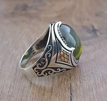 Load image into Gallery viewer, Handmade 925K Sterling Silver Mens Ring With Cubic Zircon Peridot color Stone
