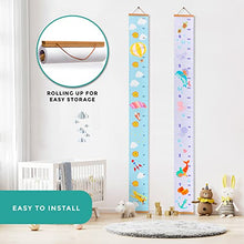 Load image into Gallery viewer, RubyRoo Baby Growth Chart - Growth Chart for Kids - Nursery or Toddler Room Wall Decor for Boy - Removable Roll Up Canvas Children Height Measure Chart with Wood Frame - 7.9" x 79" Adventure Theme
