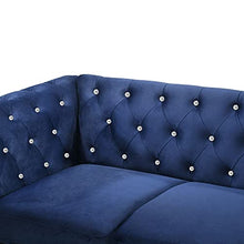 Load image into Gallery viewer, New Classic Furniture Glam Emma Velvet Three Seater Chesterfield Style Sofa for Small Spaces with Crystal Button Tufts, Royal Blue
