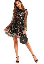 Load image into Gallery viewer, Milumia Women's Floral Embroidery Mesh Round Neck Tunic Party Dress Black Small
