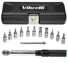 Load image into Gallery viewer, Vibrelli Bike Torque Wrench Set - 1/4 Inch Drive - 2 to 20nm, 0.1 Nm Micro - Essential MTB &amp; Bicycle Torque Wrench Tools. Hex/Allen 2-10, Torx 10-30, 100mm Extension Socket, Storage Case
