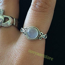 Load image into Gallery viewer, Rainbow Moonstone Rings - Sterling Silver 925 For Girl Women Size US 9 Christmas Gifts Jewelry
