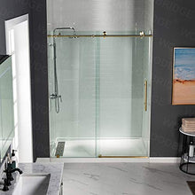 Load image into Gallery viewer, WOODBRIDGE PLUMBING_FIXTURE MBSDC4876-BG Frameless Sliding Shower, 44"-48" Width, 76" Height, 3/8" (10 mm) Clear Tempered Glass, Finish, Designed for Smooth Door Closing. Brushed Gold
