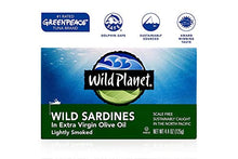 Load image into Gallery viewer, Wild Planet Wild Sardines in Extra Virgin Olive Oil, Lightly Smoked, Keto and Paleo, 4.4 Ounce (Pack of 12)
