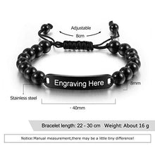 Load image into Gallery viewer, DYUNQ Personalized Mens Beads Bracelet for Men, Black Obsidian Braided Bracelet with Adjustable Beads Bracelet with Stainless Steel Engraved ID/Name Custom Charm Bracelets Personalized Gift
