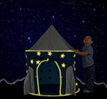 Load image into Gallery viewer, FoxPrint Rocket Ship Tent - Space Themed Pretend Play Tent - Space Play House - Spaceship Tent for Kids - Foldable Pop Up Star Play Tent Blue
