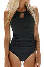 Load image into Gallery viewer, CUPSHE Women's One Piece Swimsuit Tummy Control Cutout High Neck Bathing Suit,Size M Violet

