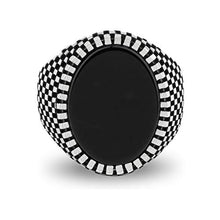 Load image into Gallery viewer, Chicotta Men’s Knight Armor Design Sterling Silver Ring with Black Onyx Gemstone
