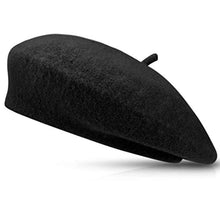 Load image into Gallery viewer, Wool Beret Hat Solid Color French Beret with Skily Scarf and Brooch (Black)
