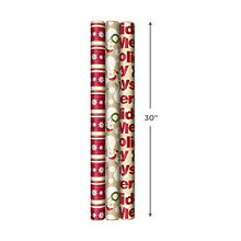 Load image into Gallery viewer, Hallmark Reversible Christmas Wrapping Paper (3 Rolls: 120 sq. ft. ttl) "Merry Holidays," Snowflakes, Snowmen, Red Stripes
