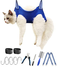 Load image into Gallery viewer, Kkiimatt 10 in 1 Pet Grooming Hammock Harness for cat and Extra Small Dogs,Breathable Dog Hammock Restraint Bag, Dog Grooming Helper for Nail Trimming/Clipping (XXS, Blue)
