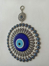 Load image into Gallery viewer, Erbulus Large Glass Flower Design Turkish Blue Evil Eye Wall Hanging – Turkish Nazar Bead - Home Protection Charm with Hamsa Keychain - Wall Decor Amulet in a Box
